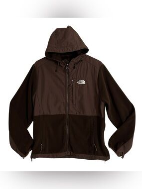 The North Face Brown Hooded Fleece Jacket Women's Size L Zip Closure Pockets EUC